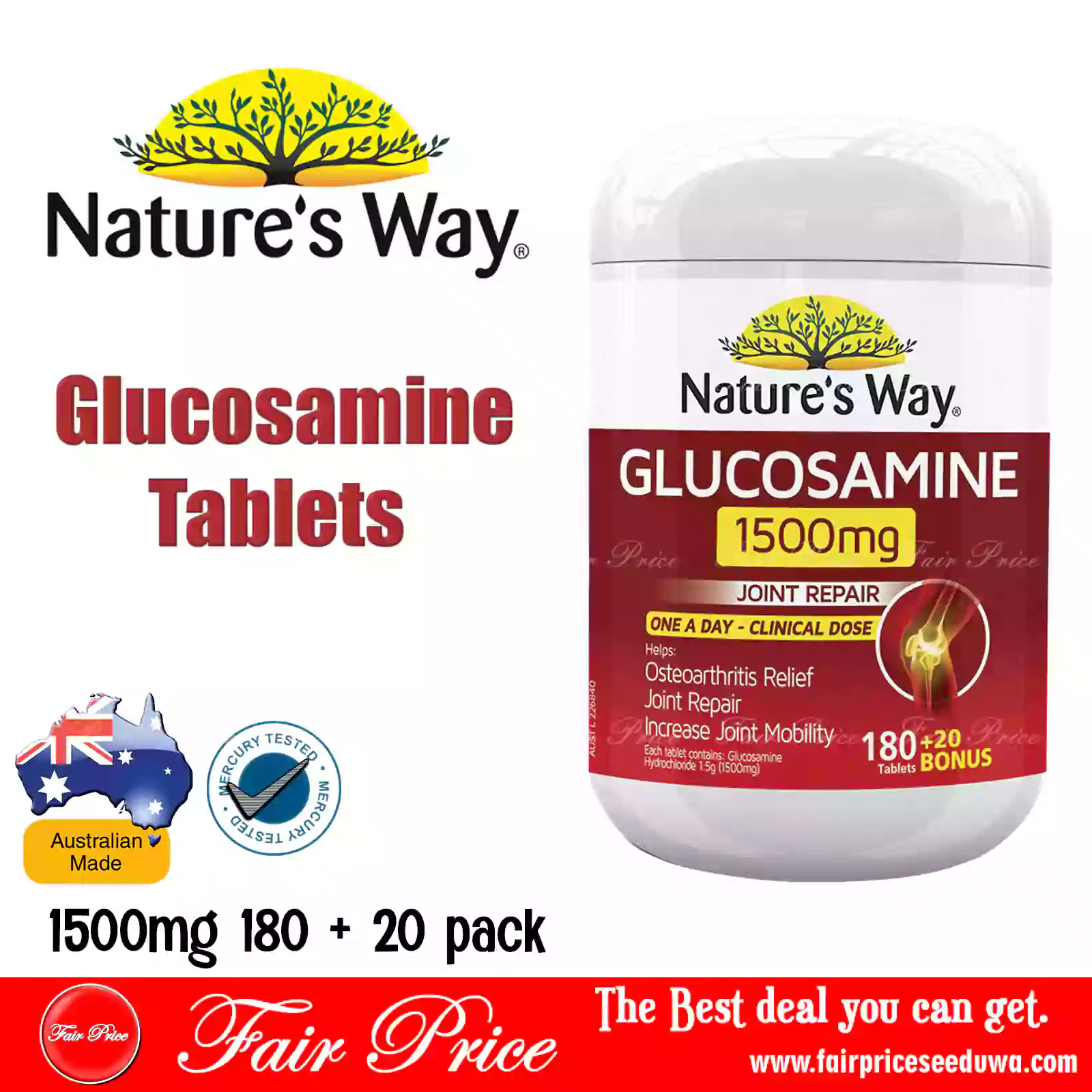 Nature’s Way Glucosamine Tablets 1500mg 200 pack Fair Price Seeduwa
