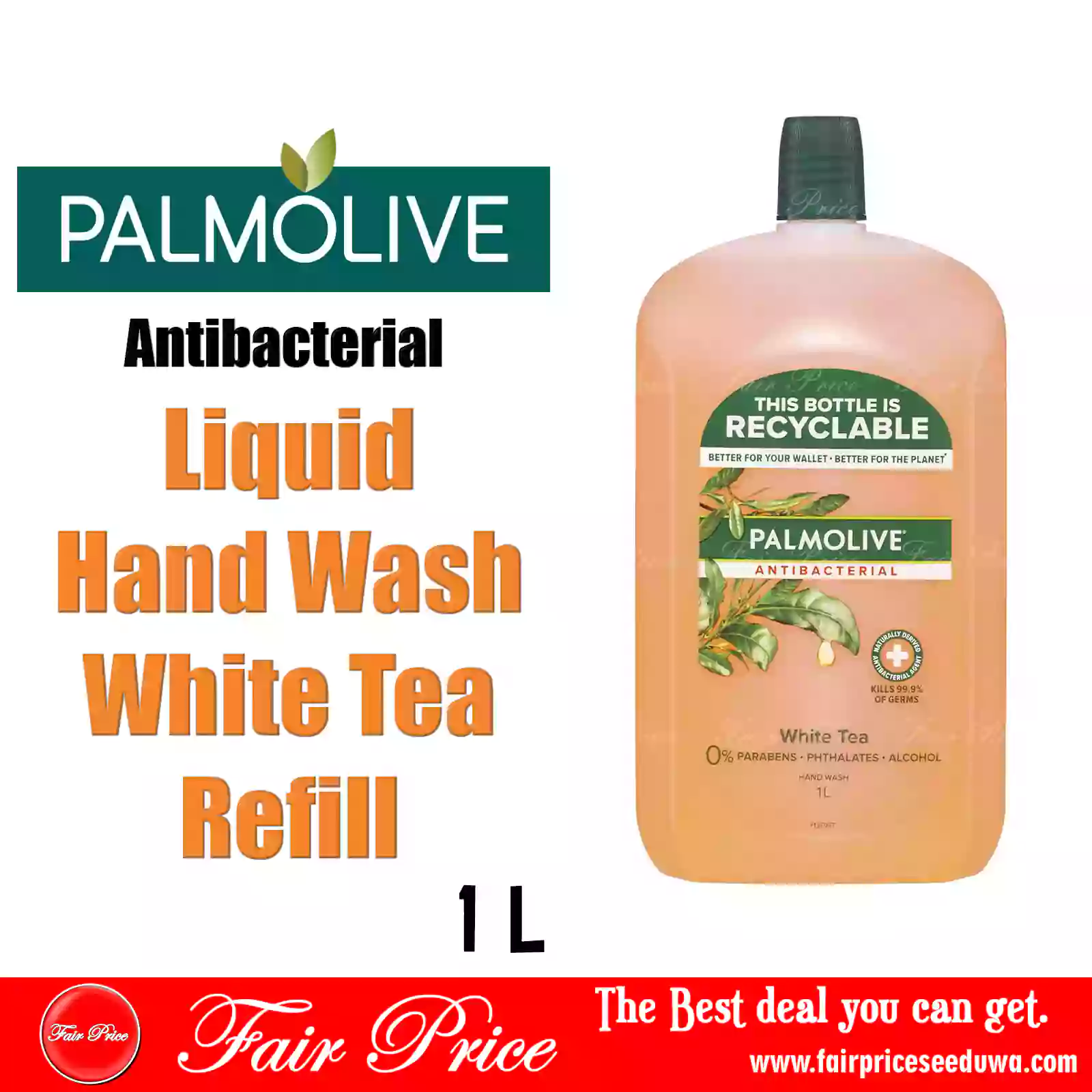 Palmolive Antibacterial Liquid Hand Wash Soap White Tea Refill 1l